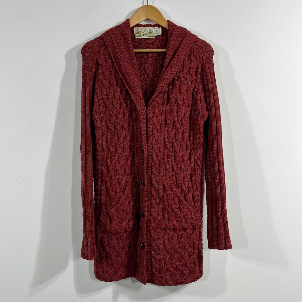 Aran Crafts Ireland Fisherman Merino Alpaca Cable Knit Cardigan Sweater Small